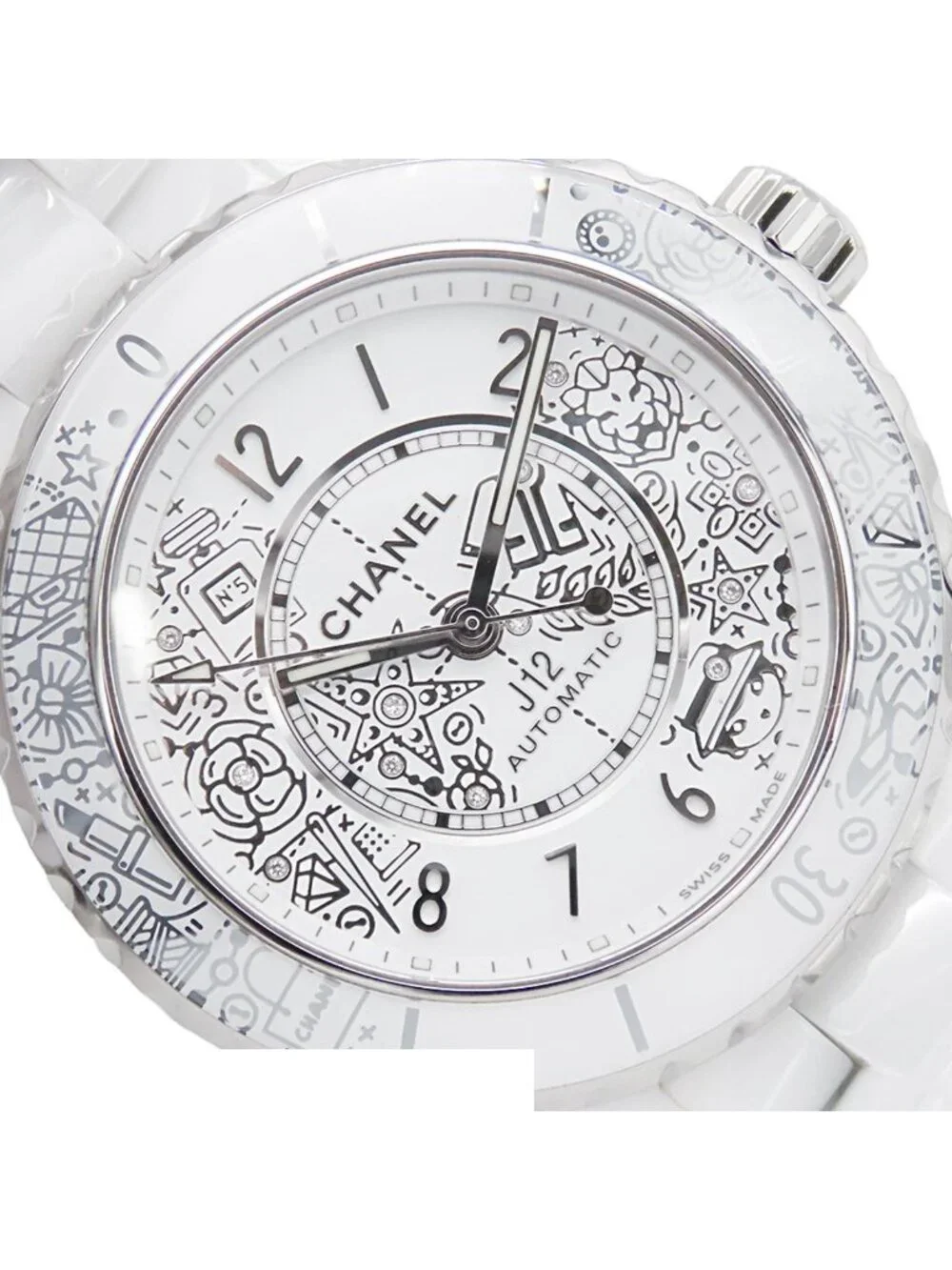 Chanel 20 White Ceramic SS Diamond World Book Limited 38 Watch